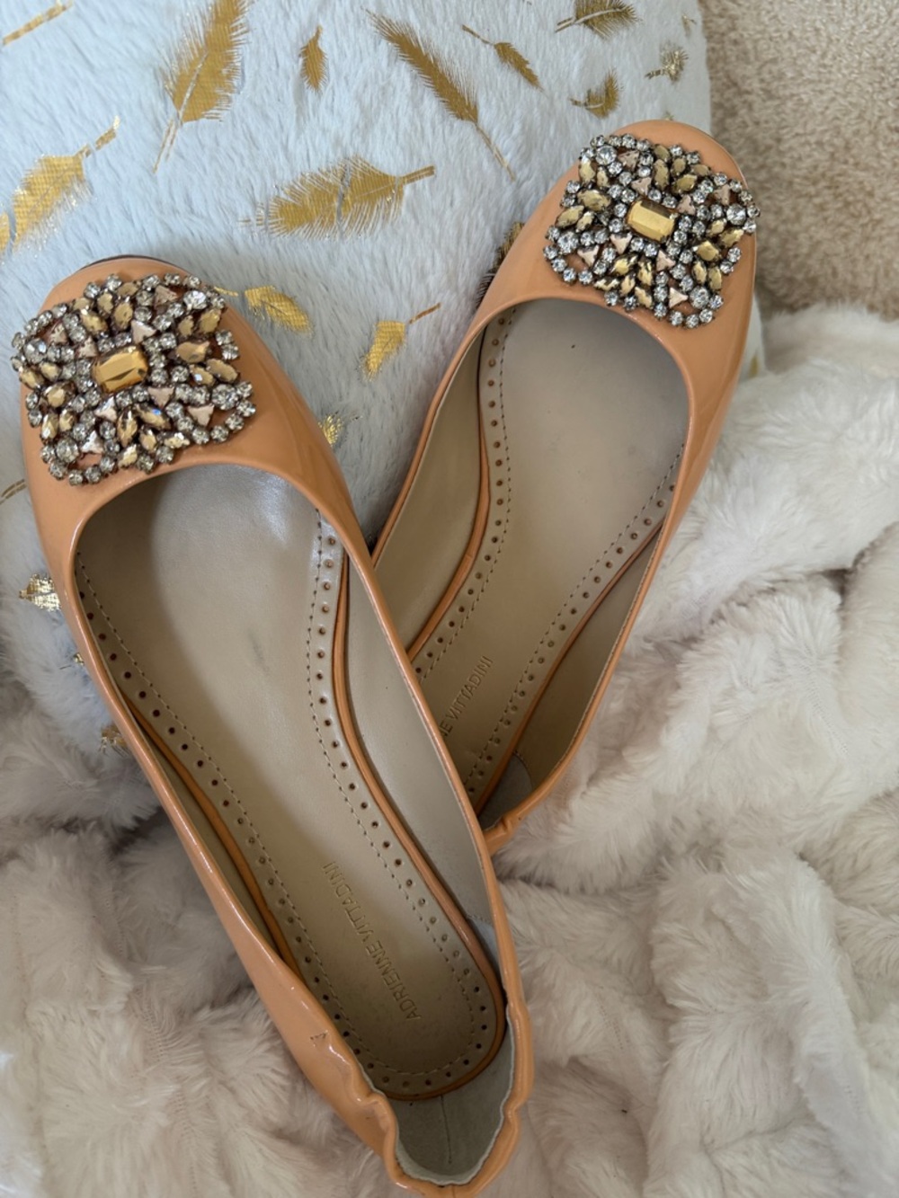 Adrienne Vittadini Peach Jeweled Toe Ballet Flats